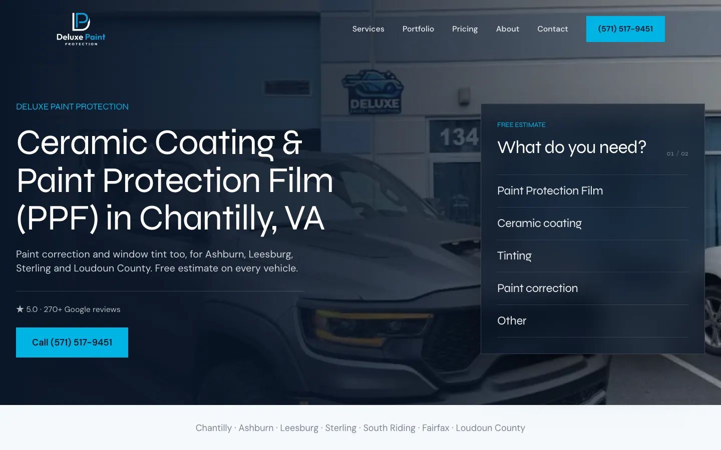 Homepage of deluxepaintprotection.com, built by Motorgrowth