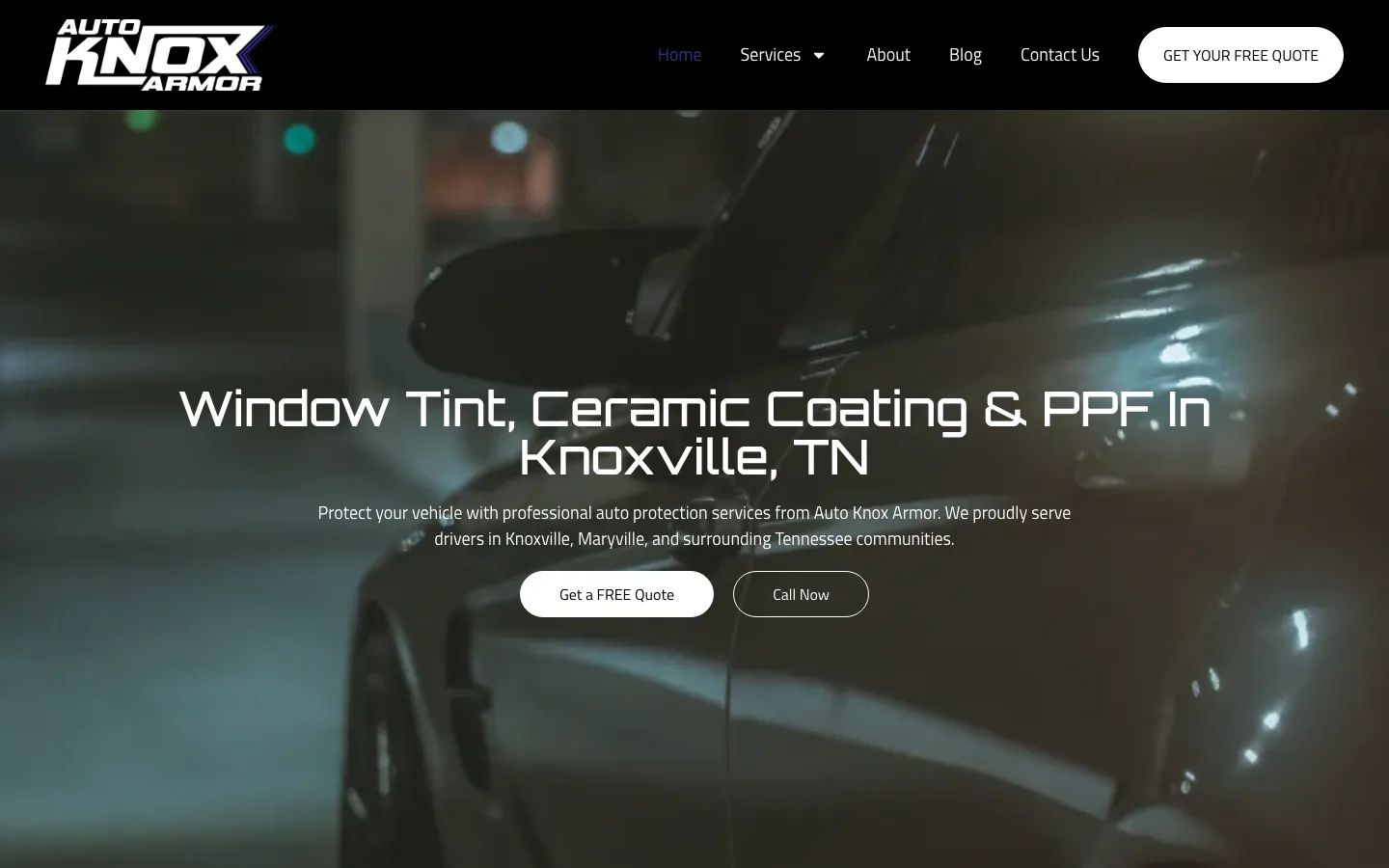 Homepage of knoxautoarmor.com, built by Motorgrowth